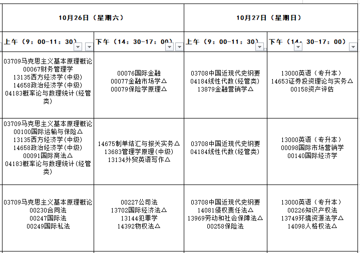 2024年福建10月自學(xué)考試時(shí)間及科目安排表