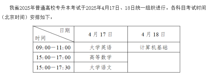2025四川專升本考試具體時(shí)間及科目安排表