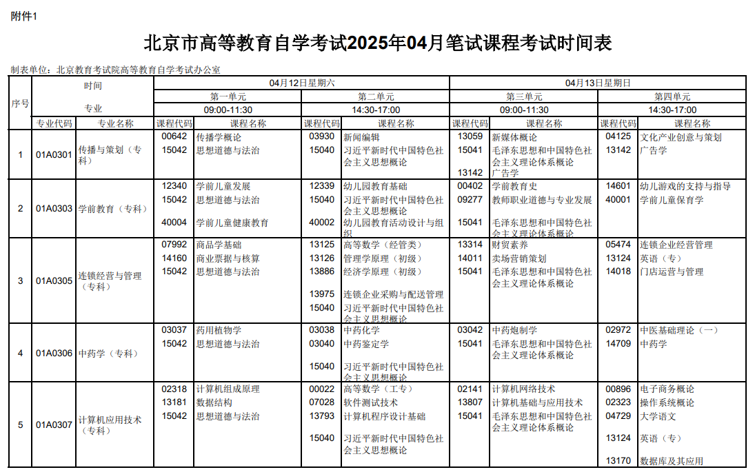 2025年北京4月自考考試時(shí)間及科目安排.png